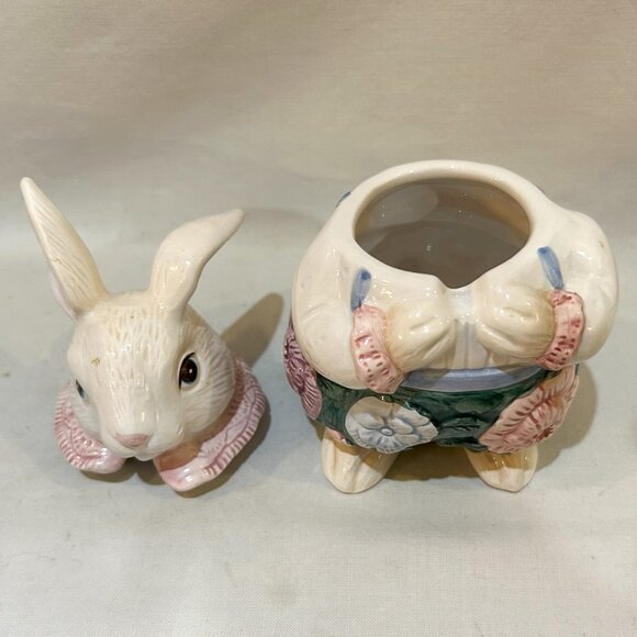 VTG 1991 Fitz Floyd Ceramic Bunny Rabbit Lidded Jam Jar Spring Easter Taiwan - Picture 2 of 8